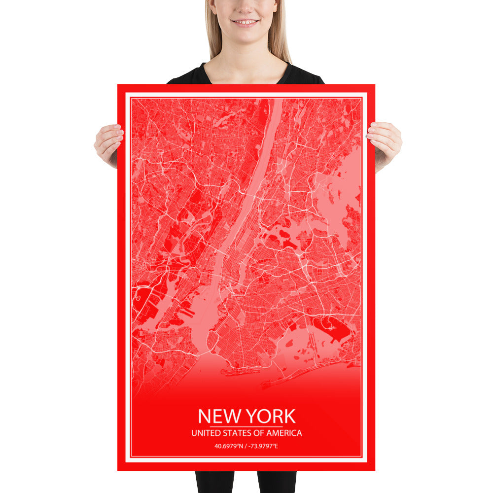 New York Red and White Paper Map