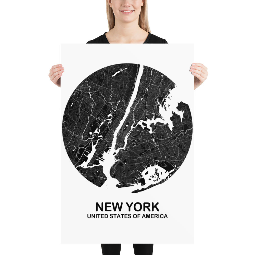 New York Circular Black Paper Map