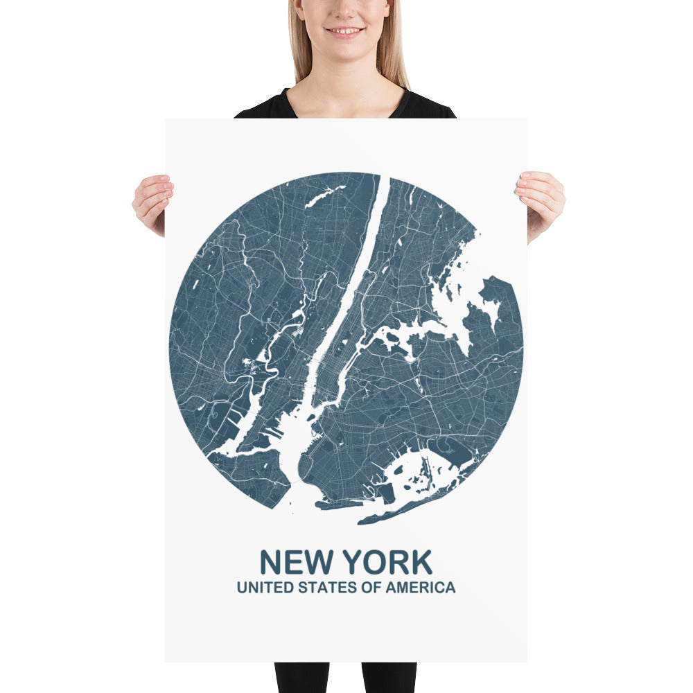 New York Circular Blue Paper Map