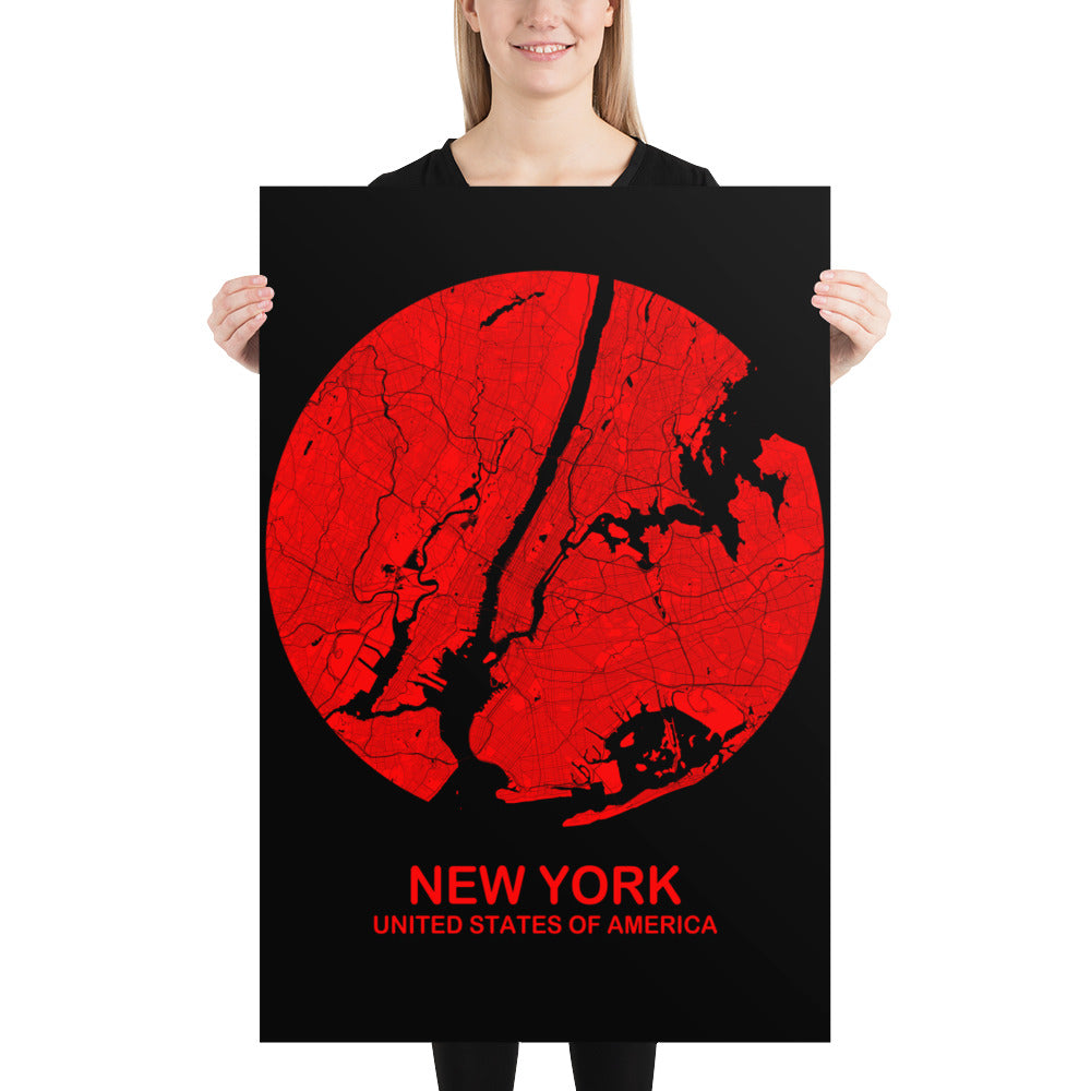 New York Circular Black Paper Map