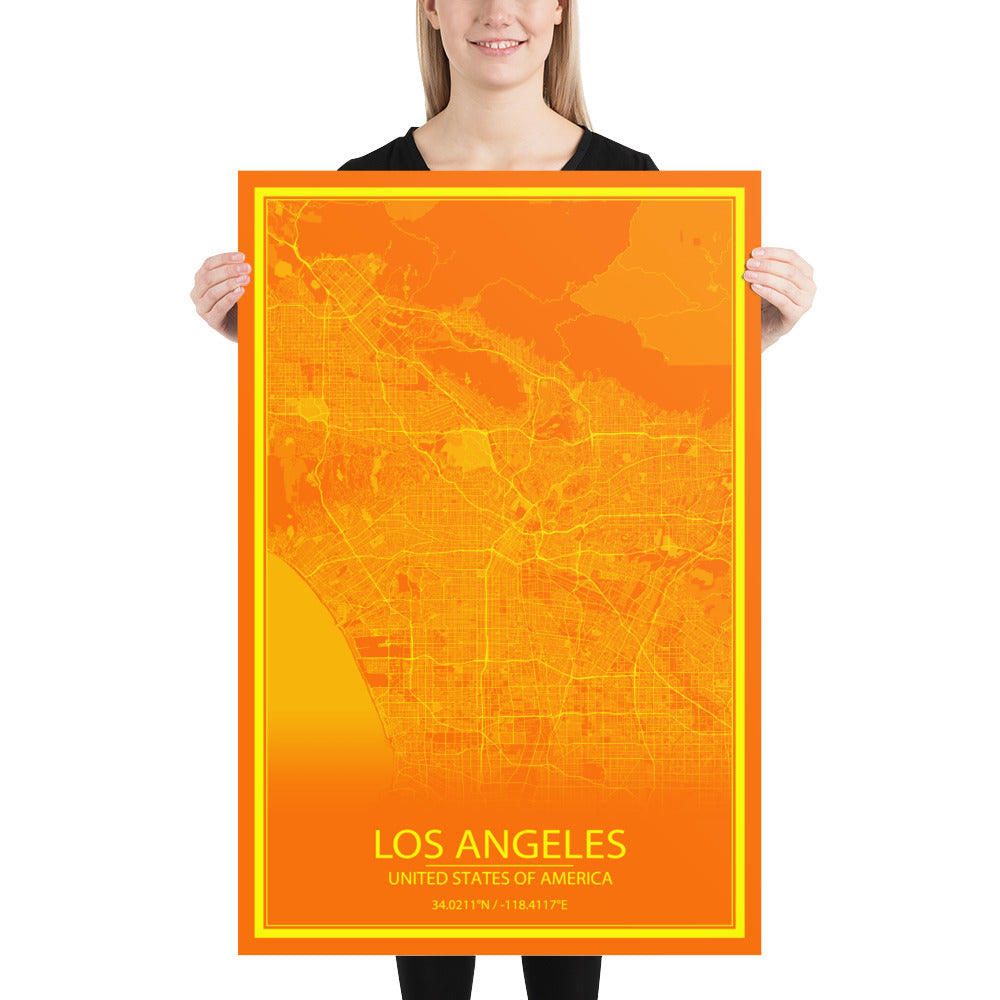 Los Angeles Orange and Yellow Paper Map