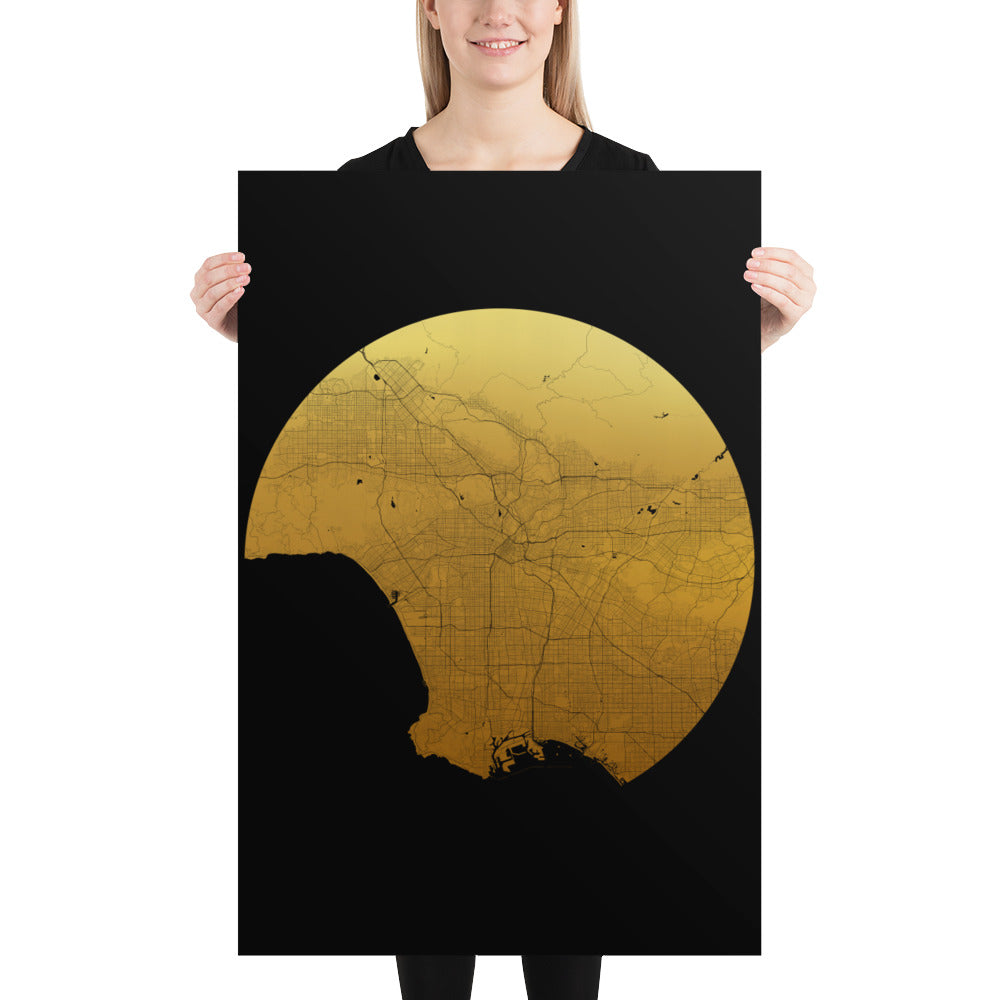 Los Angeles Gold on Black Paper Map