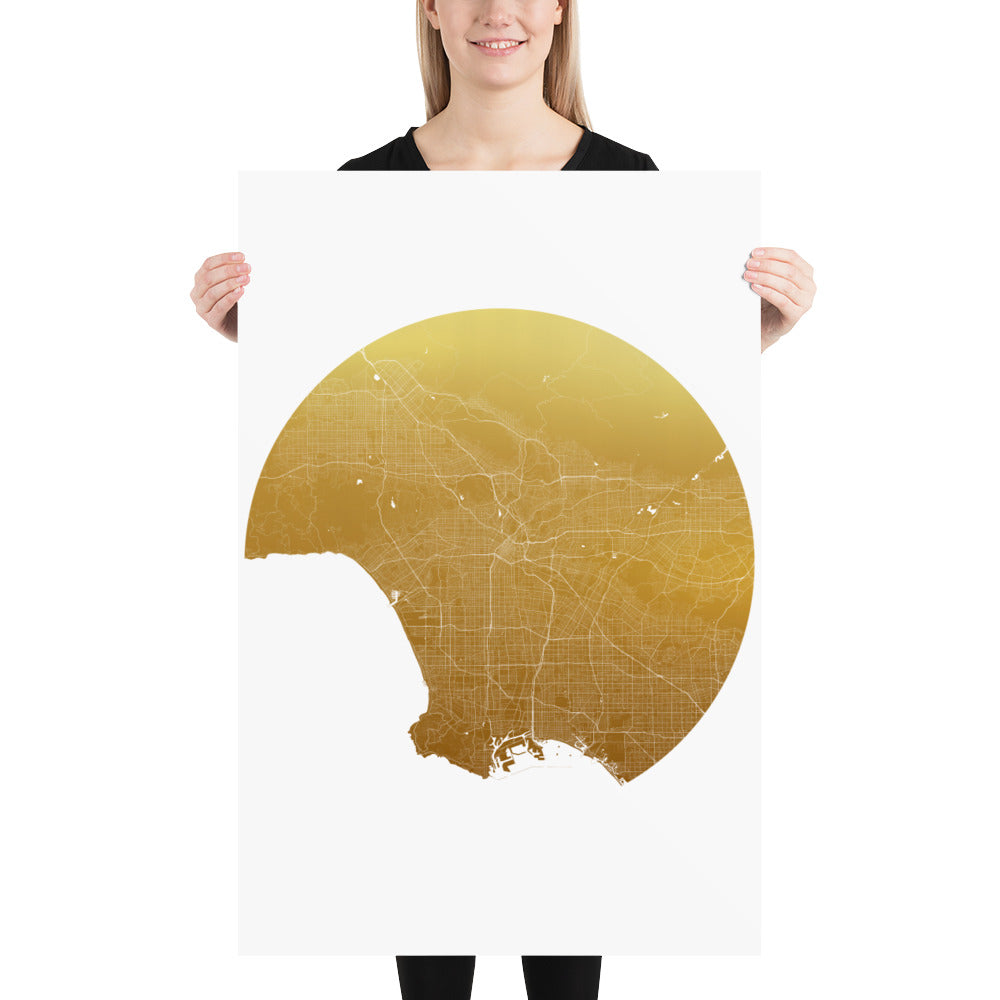 Los Angeles Gold on White Paper Map