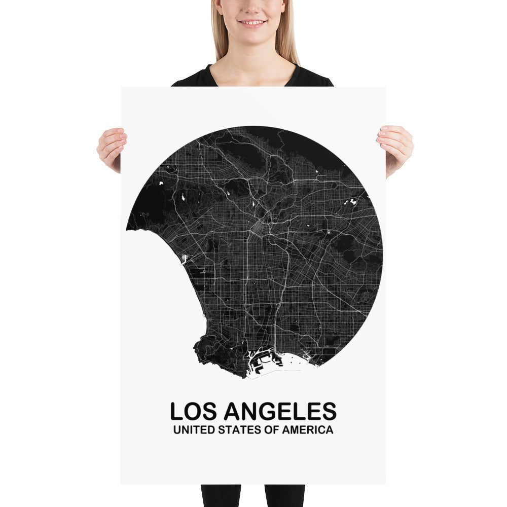 Los Angeles Circular Black Paper Map