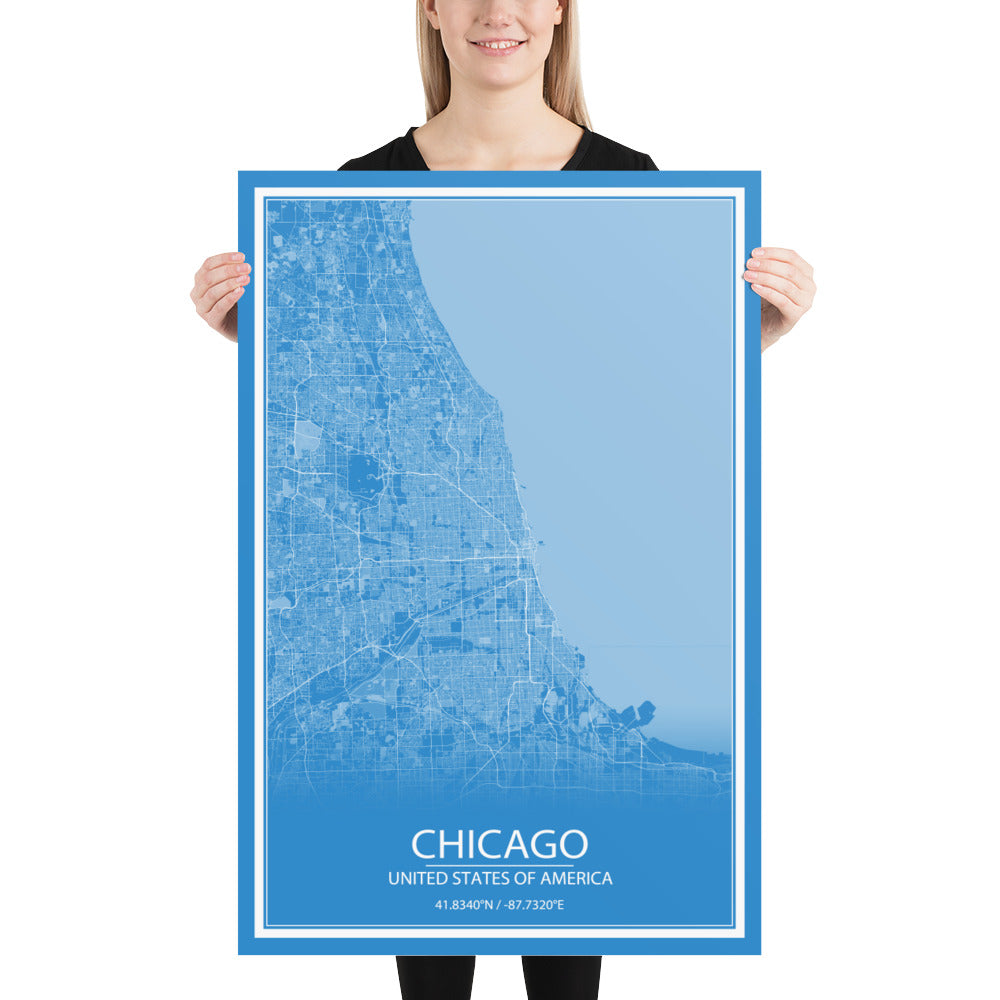 Chicago Blue and White Paper Map