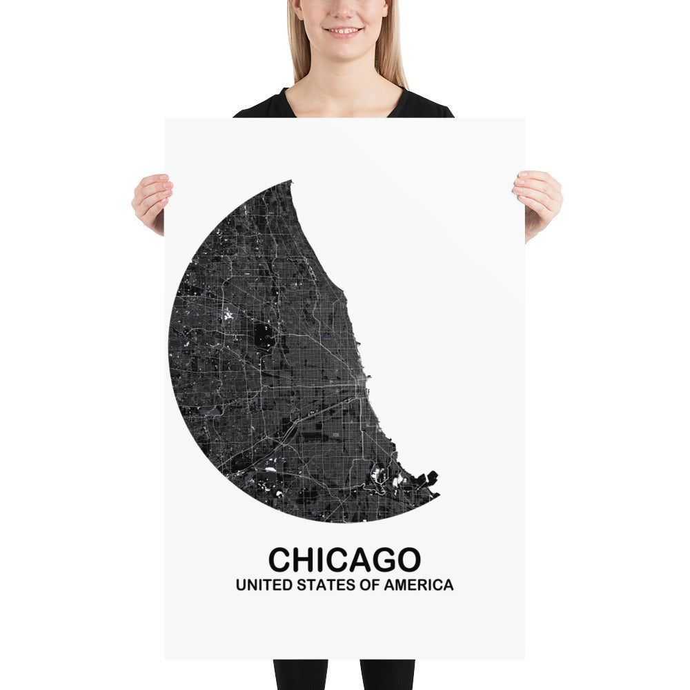 Chicago Circular Black Paper Map