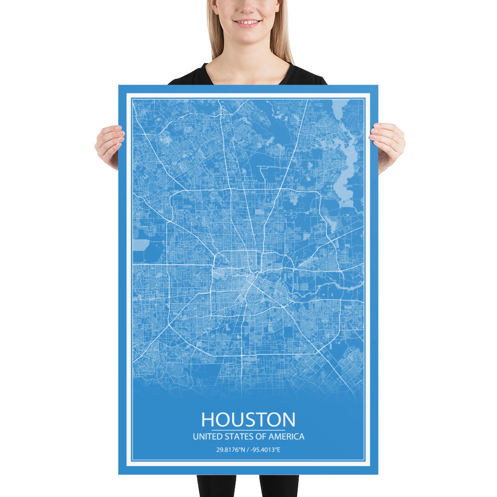 Houston Blue and White Paper Map