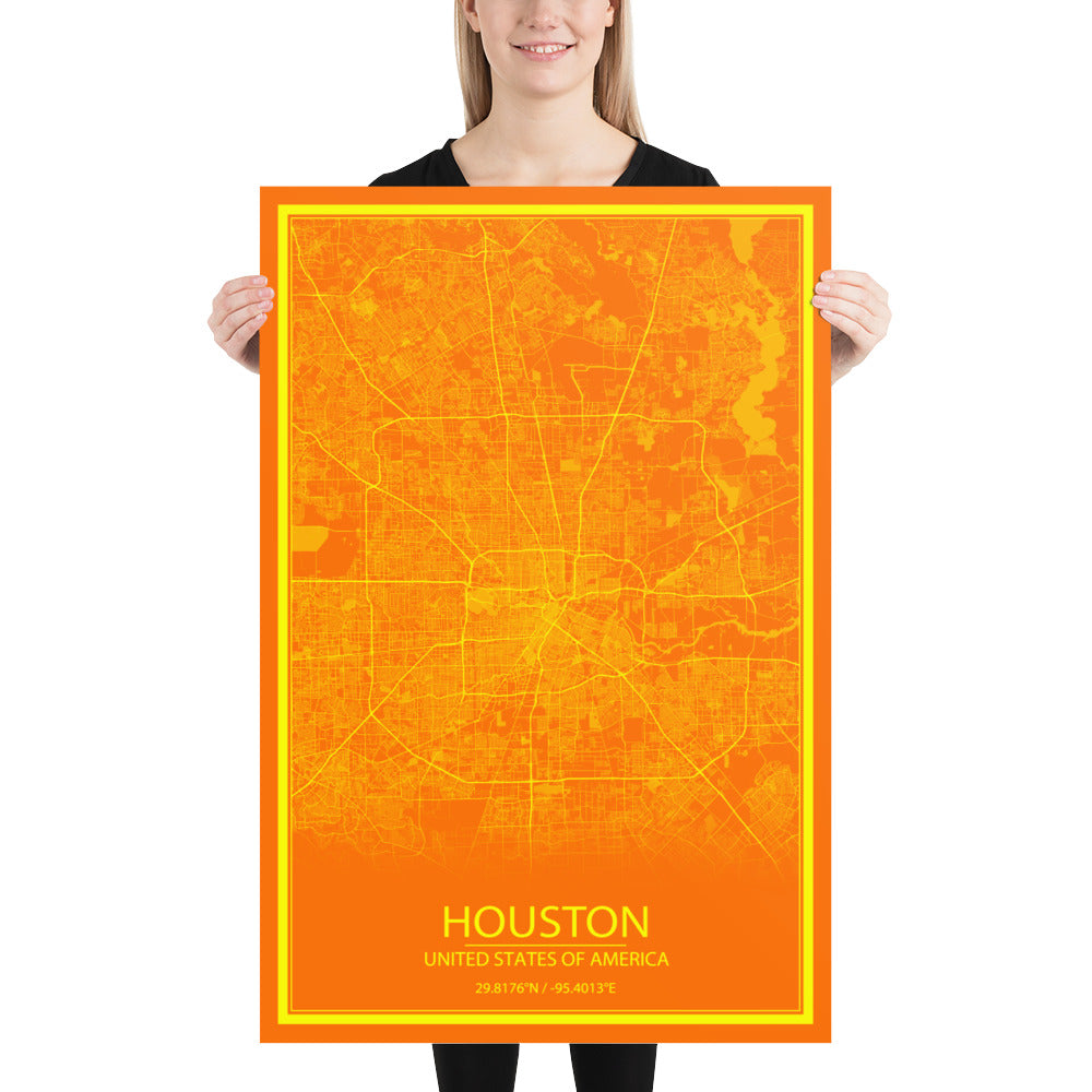 Houston Orange and Yellow Paper Map