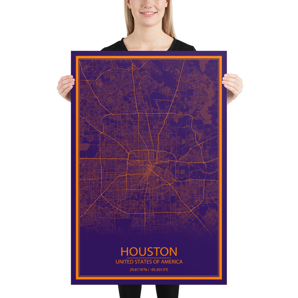 Houston Purple and Orange Paper Map