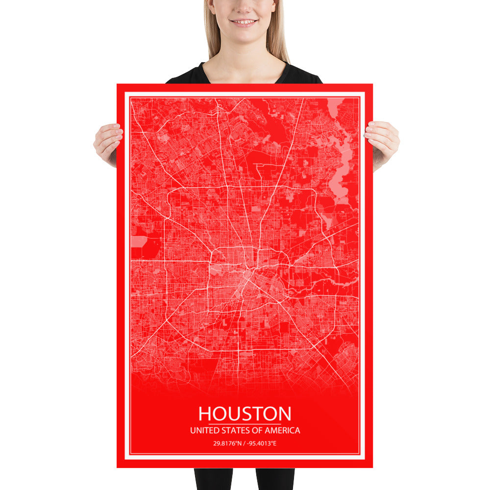 Houston Red and White Paper Map