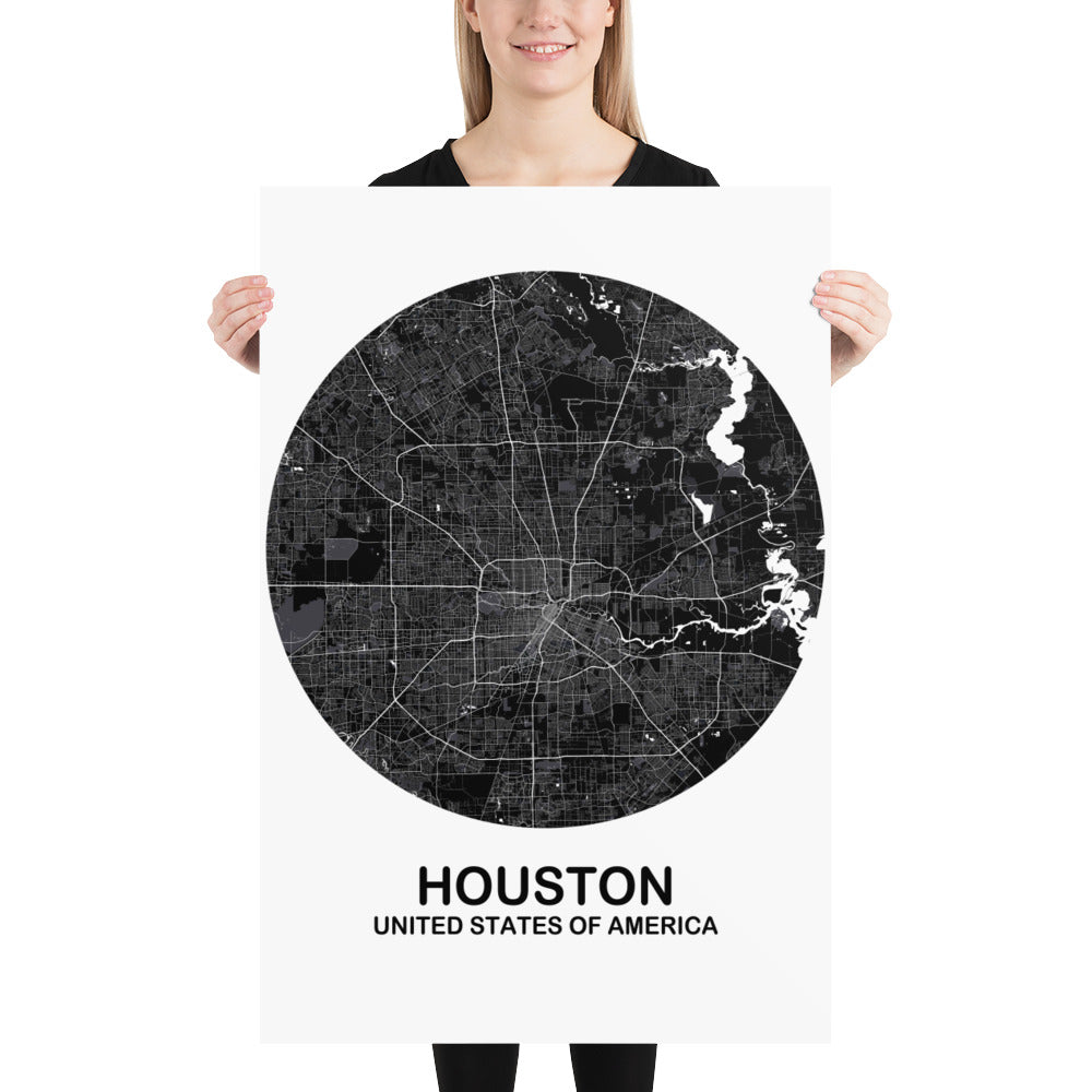 Houston Circular Black Paper Map