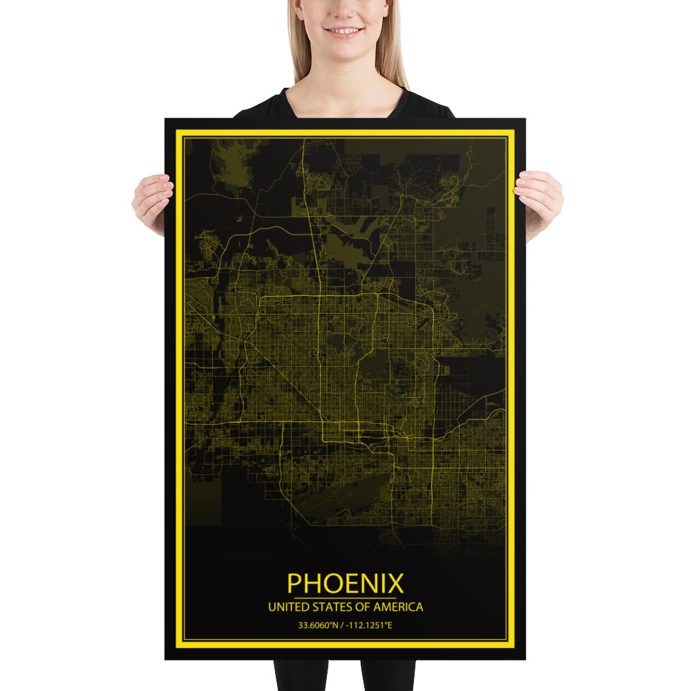 Phoenix Black and Yellow Paper Map