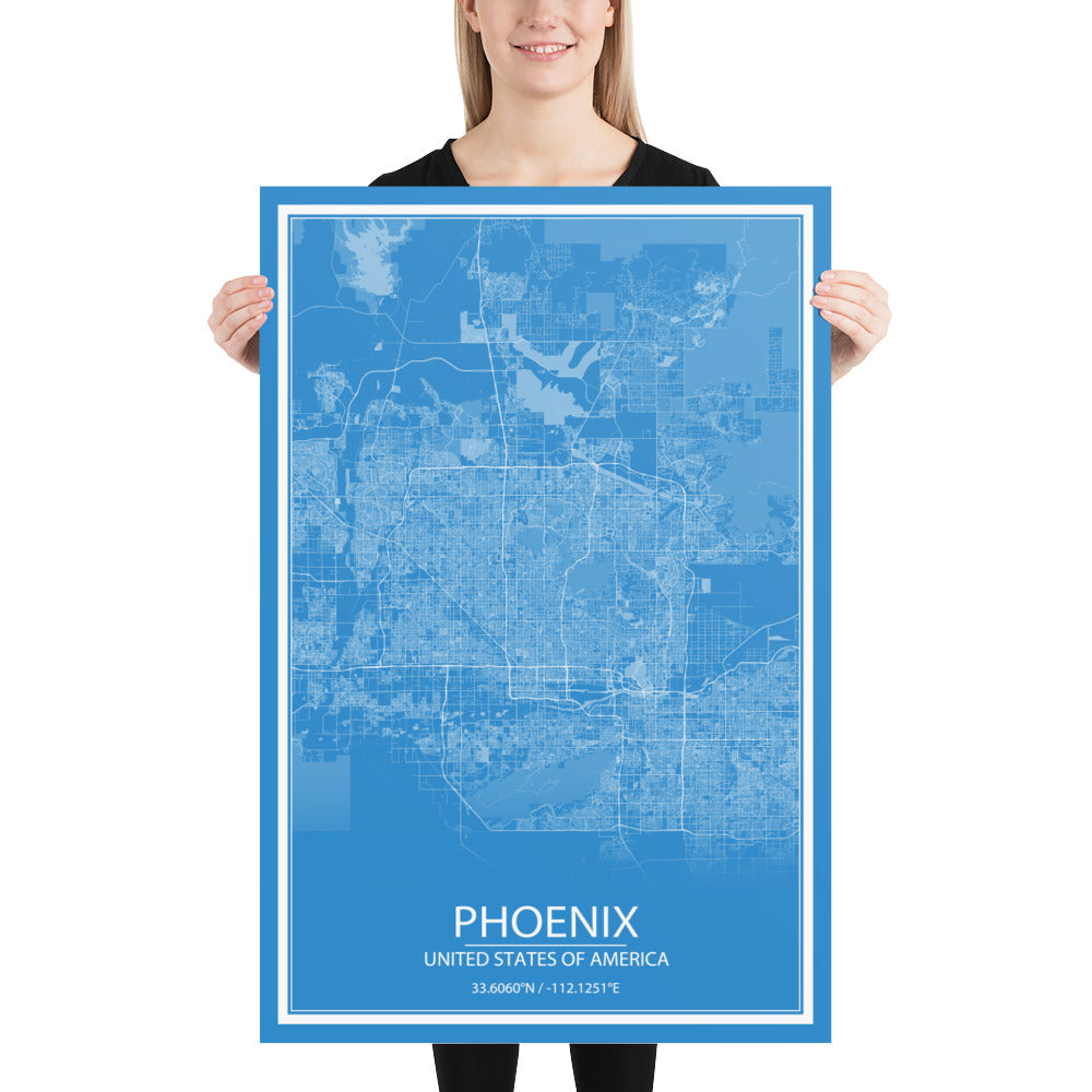 Phoenix Blue and White Paper Map