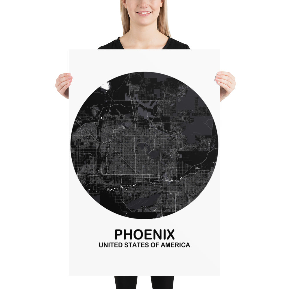 Phoenix Circular Black Paper Map