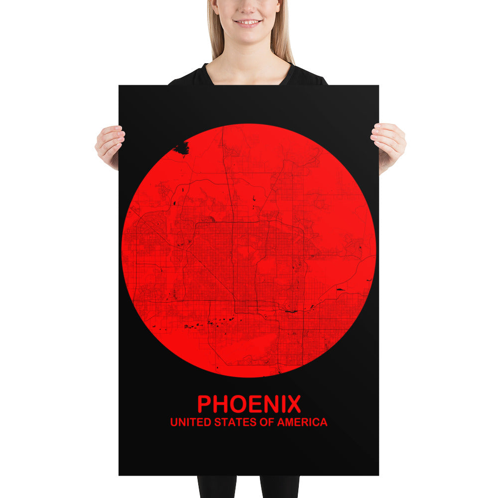 Phoenix Circular Red Paper Map