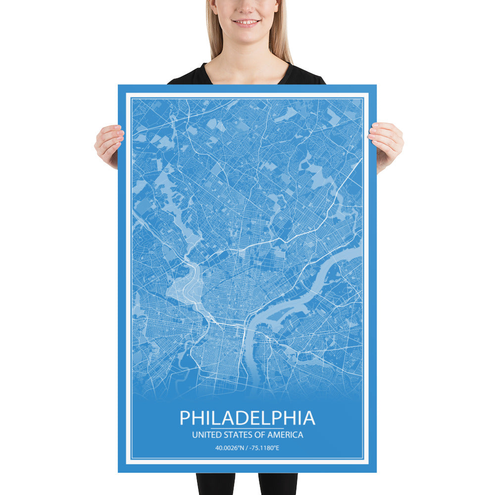 Philadelphia Blue and White Paper Map