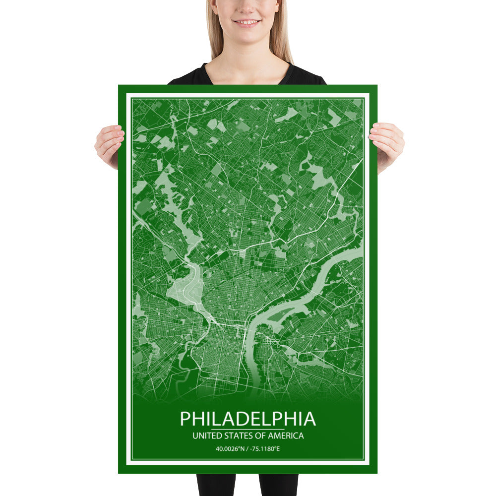 Philadelphia Green and White Paper Map