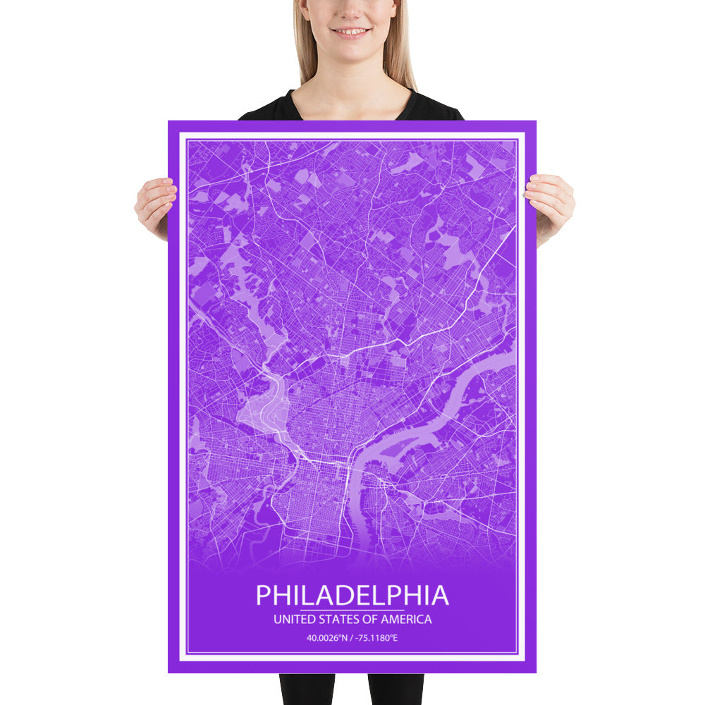 Philadelphia Purple and White Paper Map