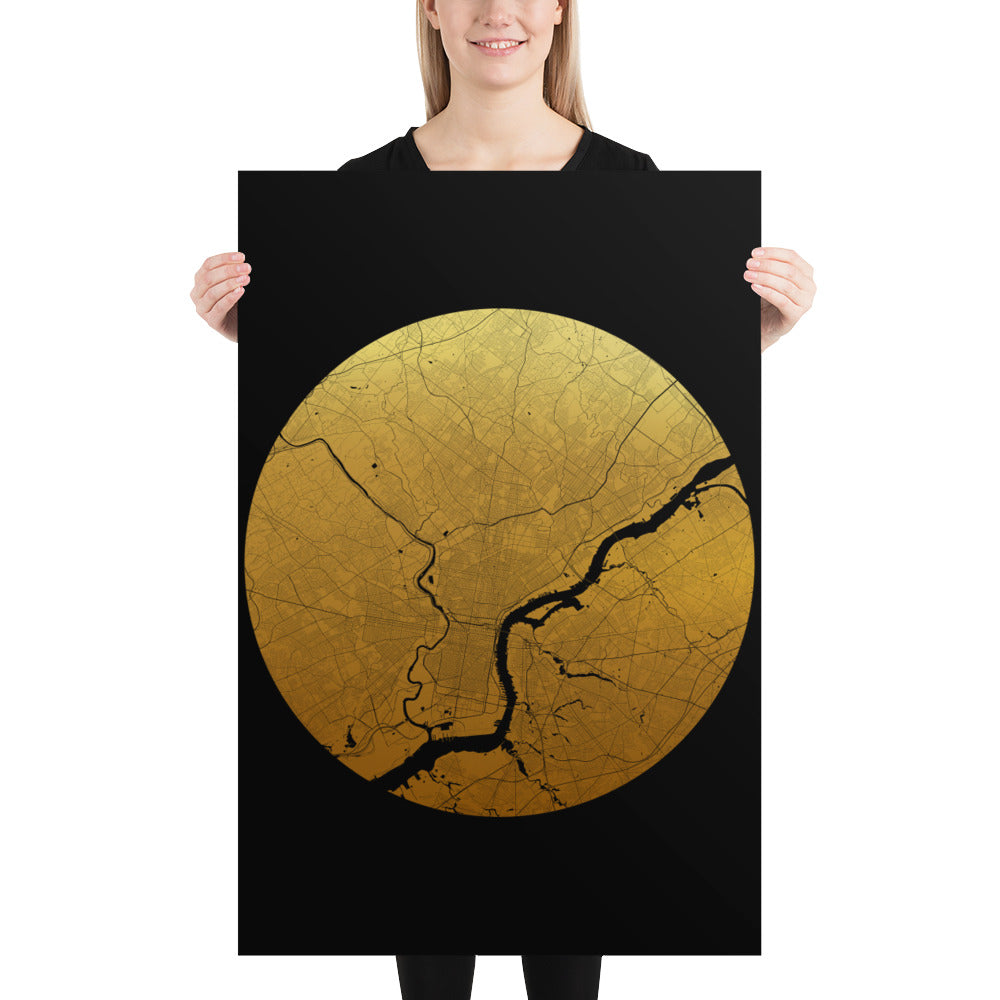 Philadelphia Gold on Black Paper Map