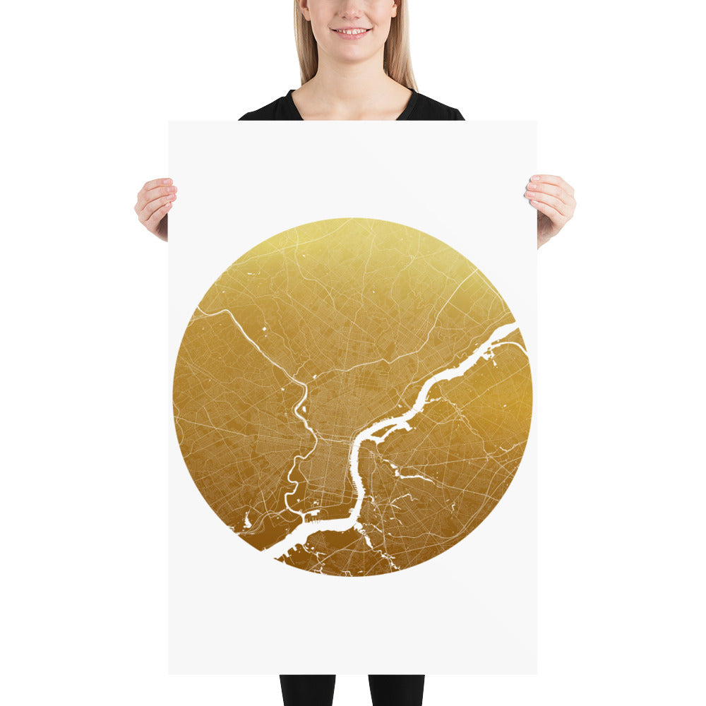 Philadelphia Gold on White Paper Map