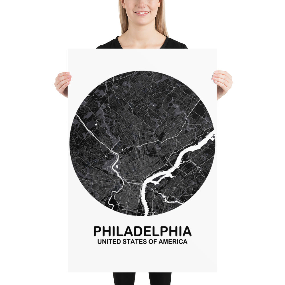 Philadelphia Circular Black Paper Map