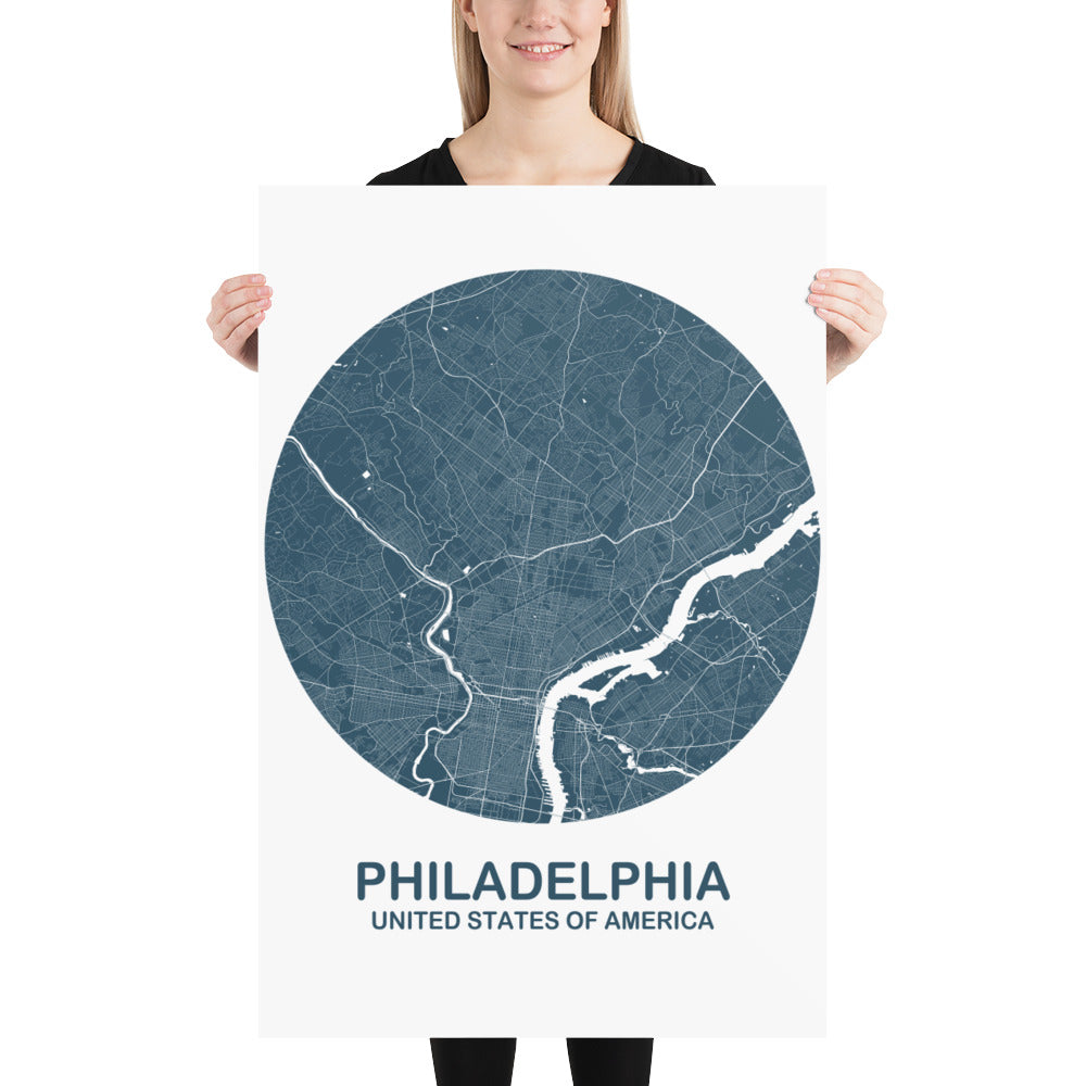 Philadelphia Circular Blue Paper Map