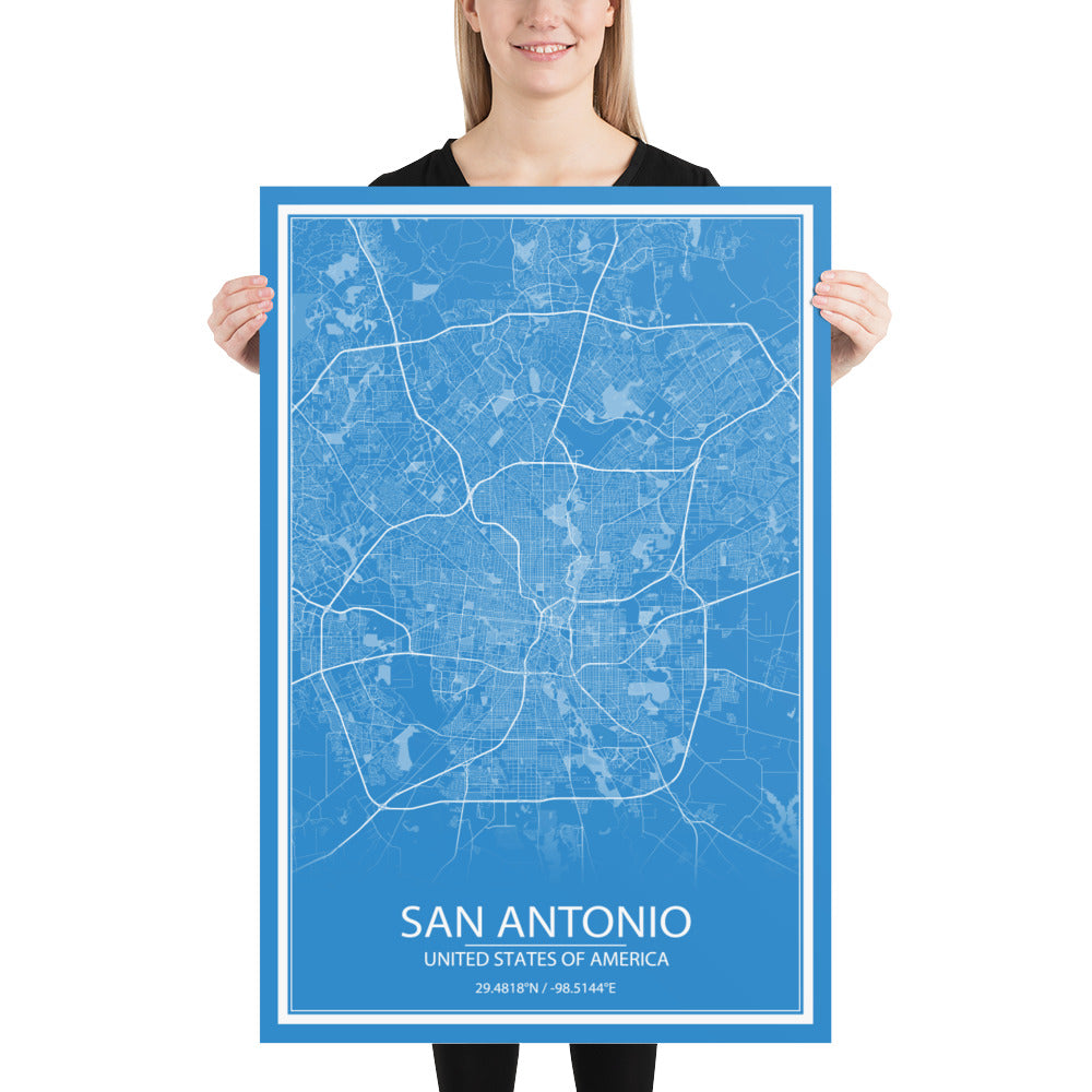 San Antonio Blue and White Paper Map