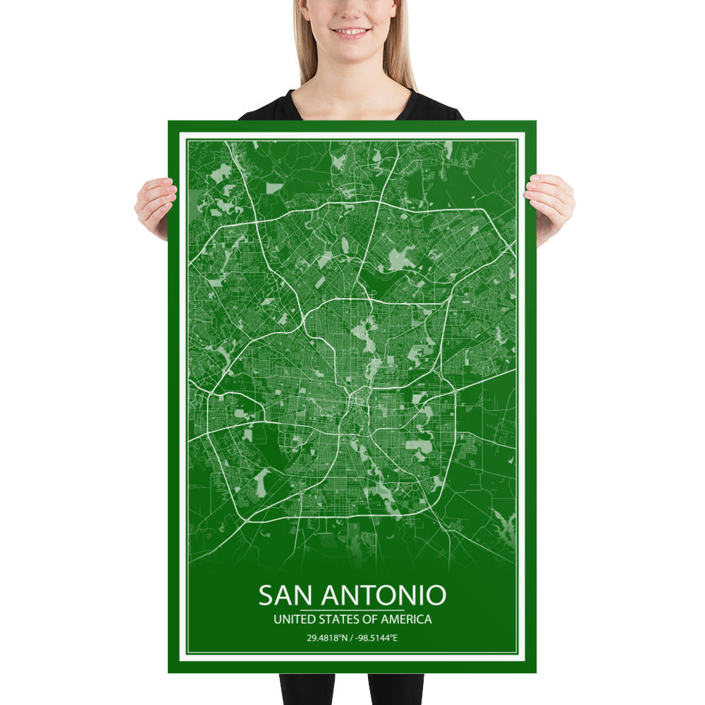 San Antonio Green and White Paper Map