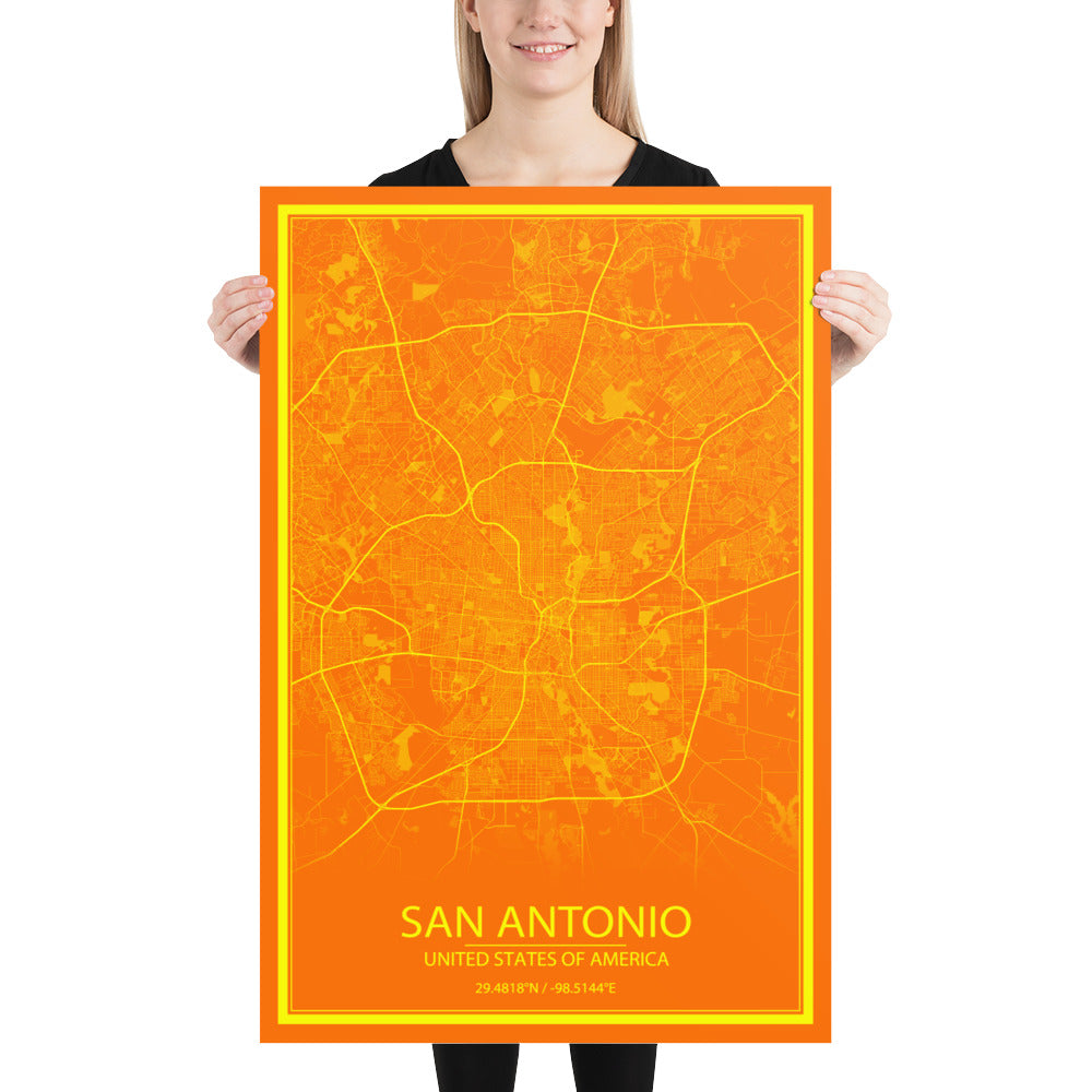 San Antonio Orange and Yellow Paper Map