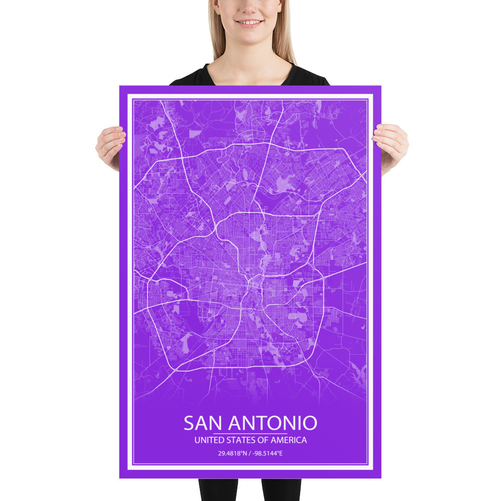 San Antonio Purple and White Paper Map