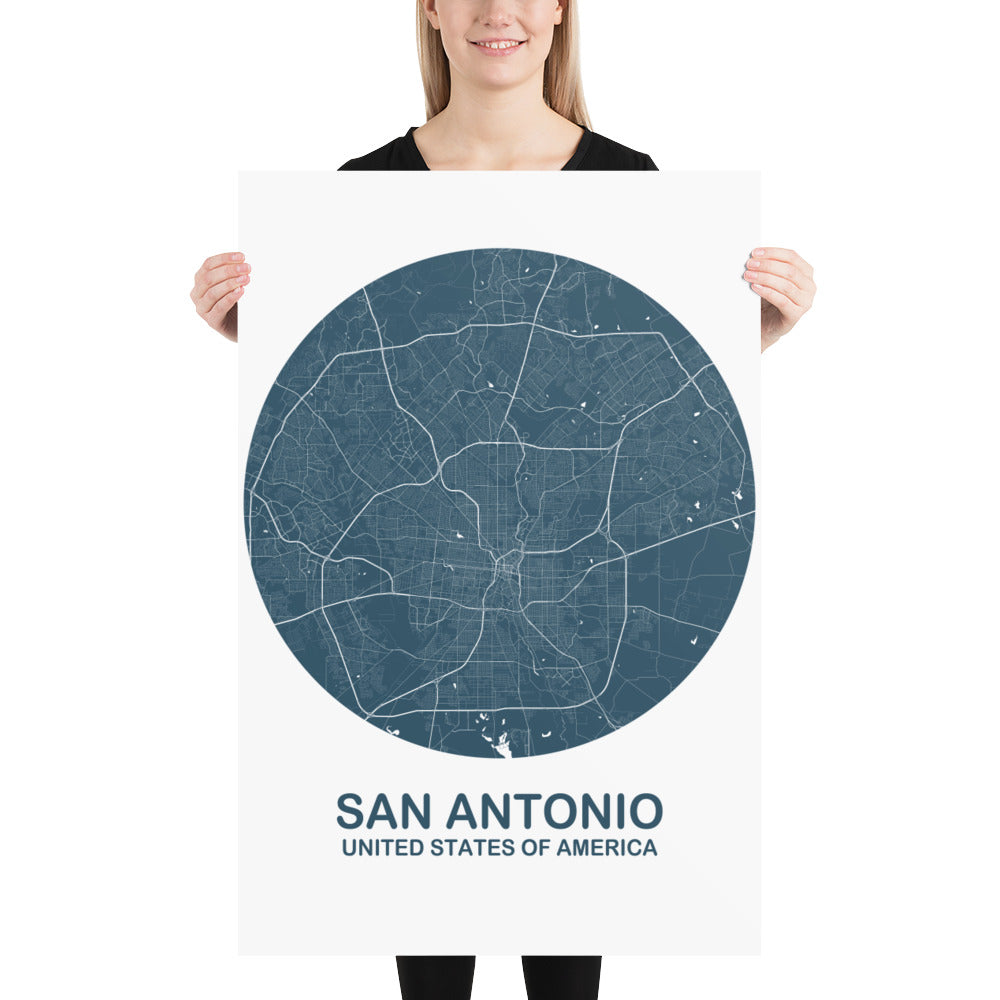 San Antonio Circular Blue Paper Map