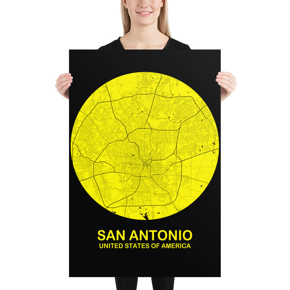 San Antonio Circular Yellow Paper Map