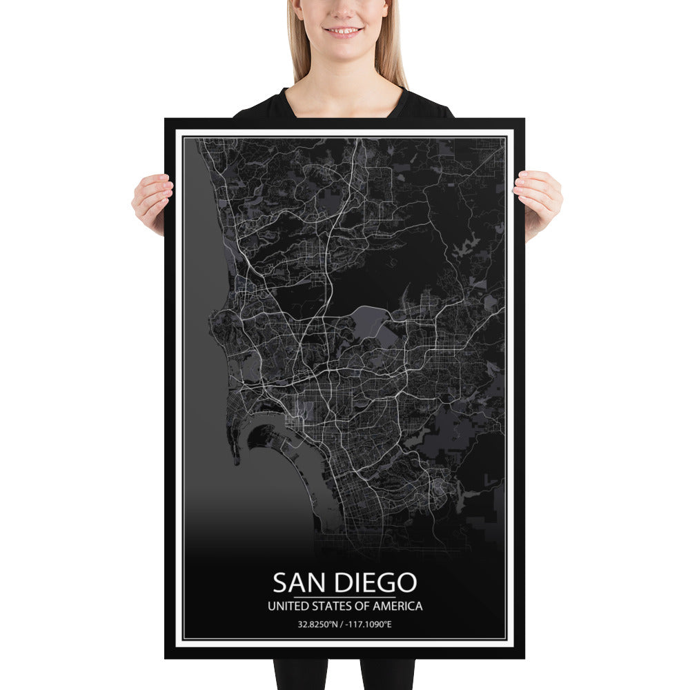 San Diego Black Paper Map