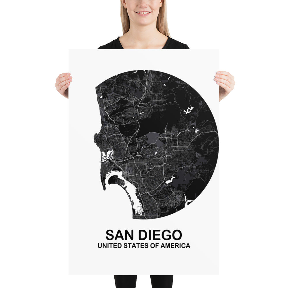 San Diego Circular Black Paper Map