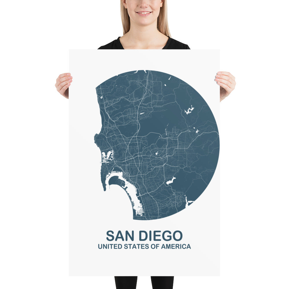 San Diego Circular Blue Paper Map