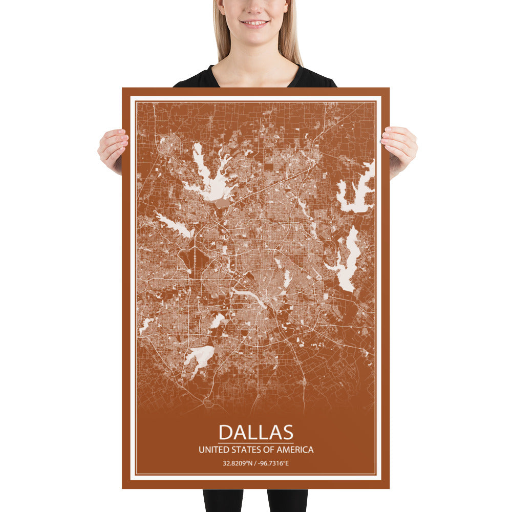 Dallas Brown and White Paper Map