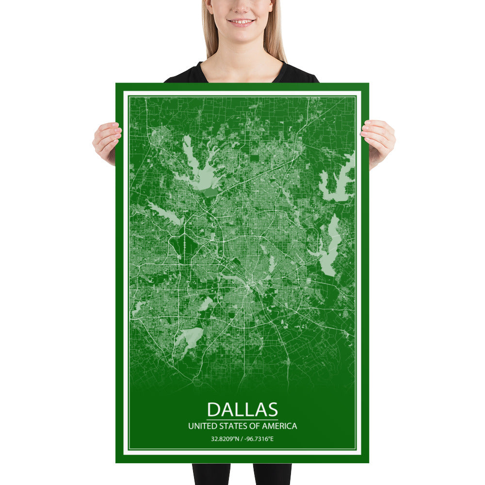 Dallas Green and White Paper Map