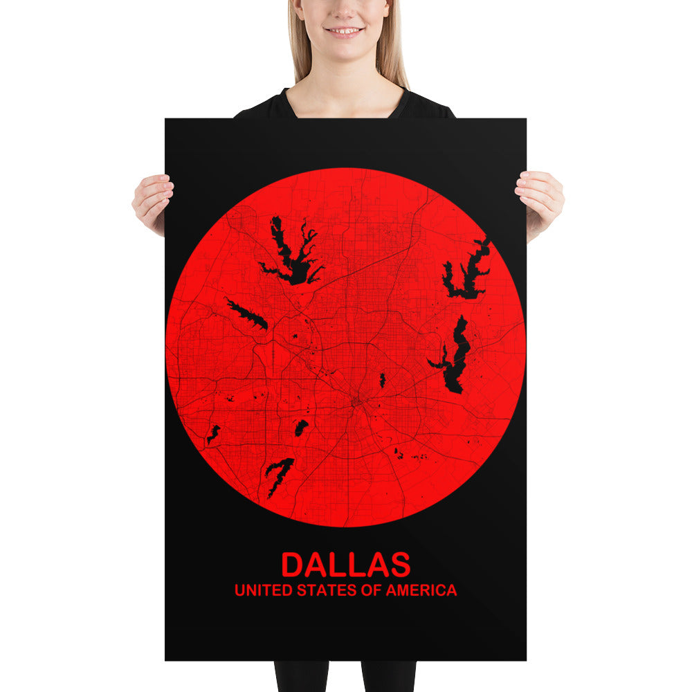 Dallas Circular Red Paper Map