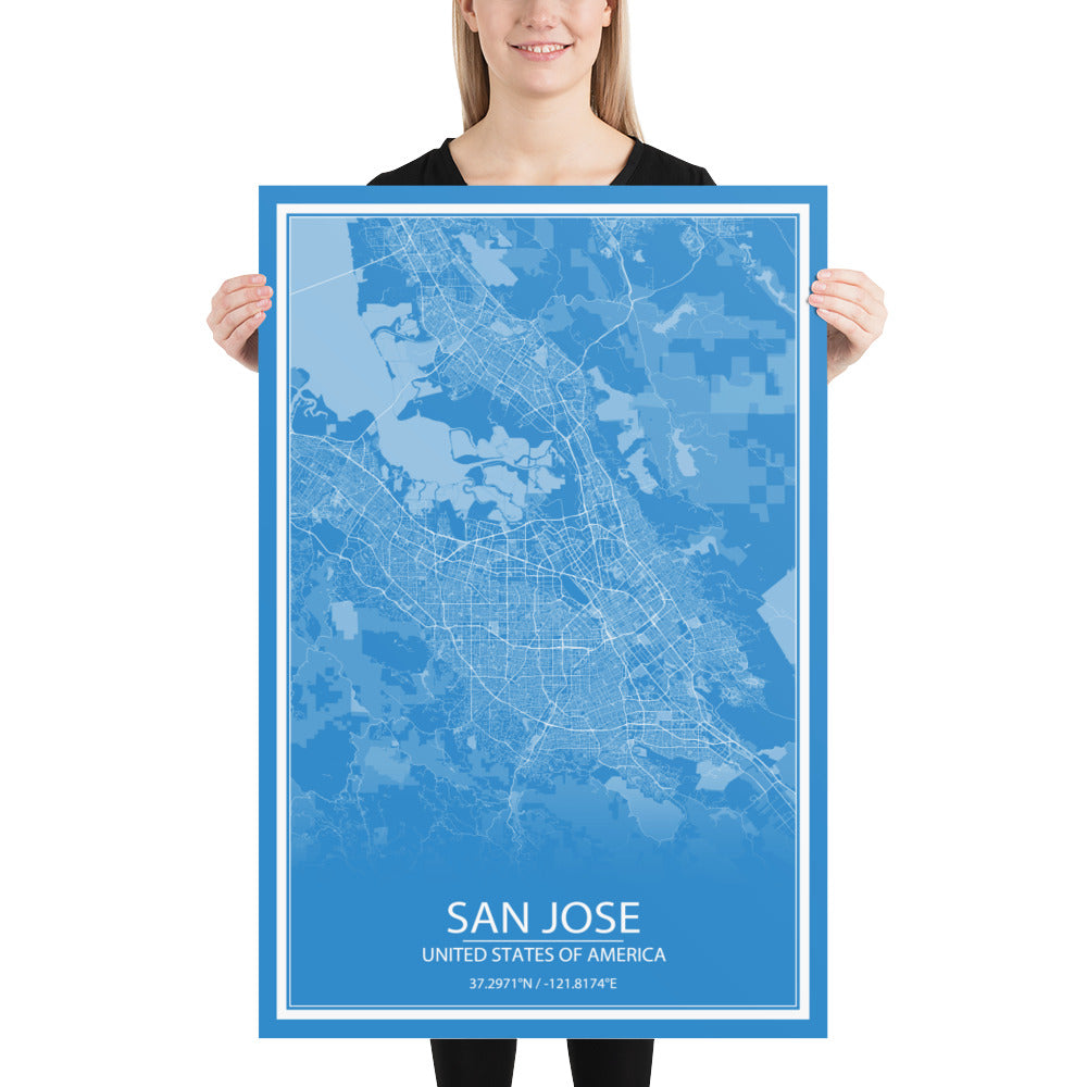 San Jose Blue and White Paper Map