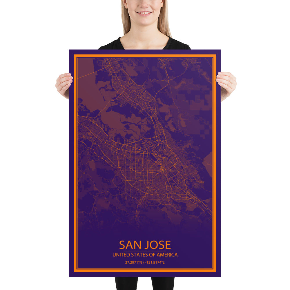 San Jose Purple and Orange Paper Map