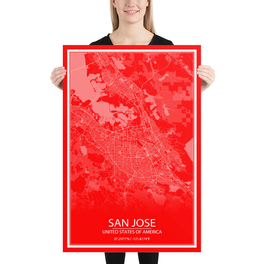 San Jose Red and White Paper Map