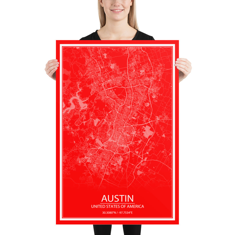 Austin Red and White Paper Map