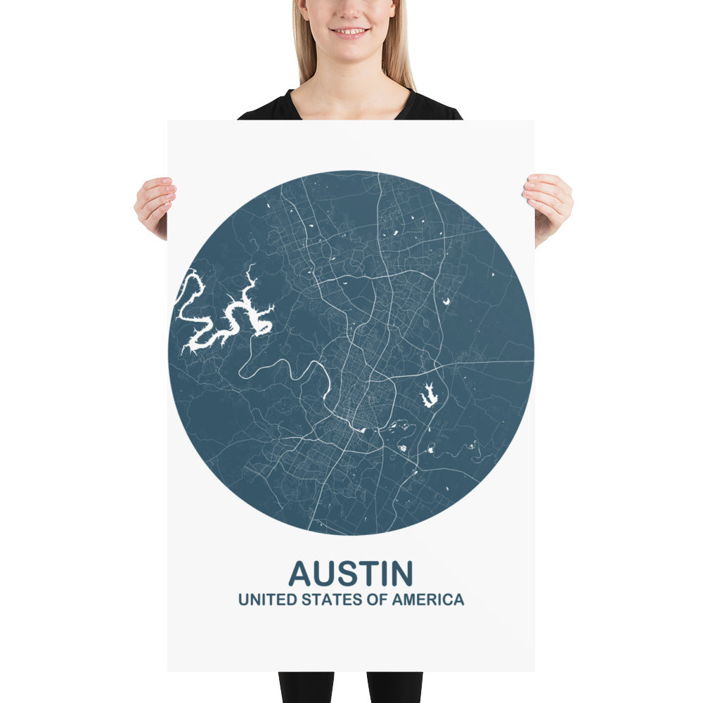 Austin Circular Blue Paper Map