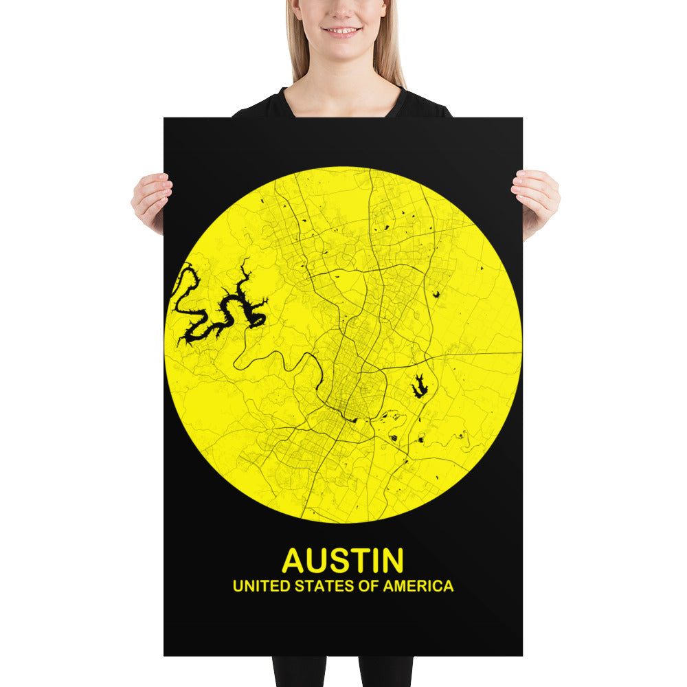 Austin Circular Yellow Paper Map