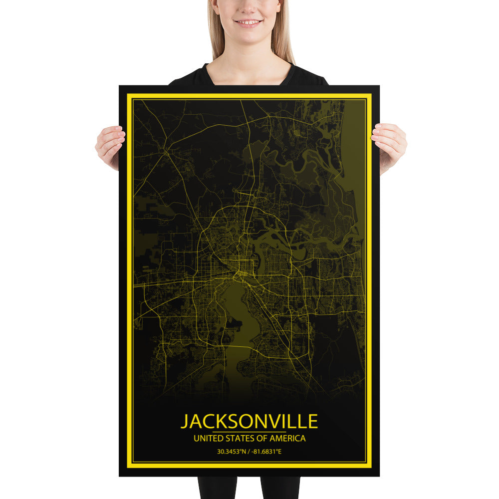 Jacksonville Black and Yellow Paper Map