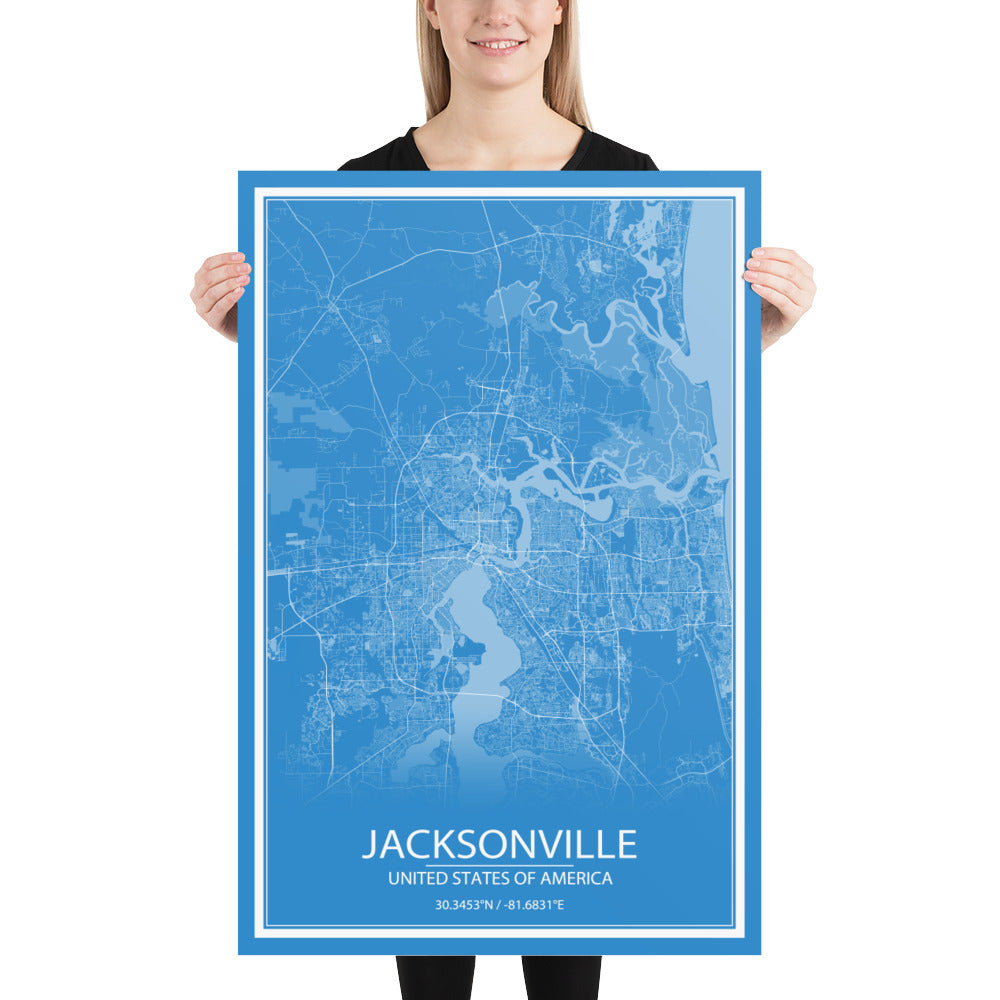 Jacksonville Blue and White Paper Map