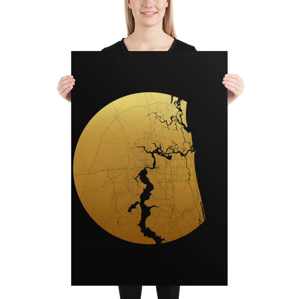 Jacksonville Gold on Black Paper Map