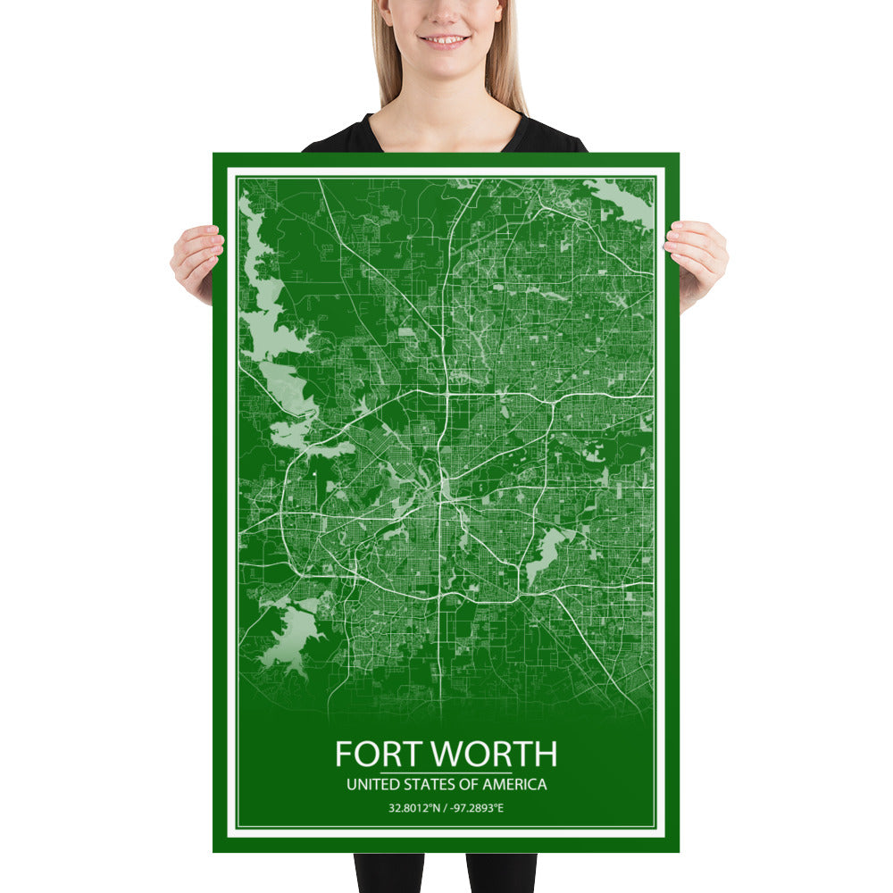 Fort Worth Green and White Paper Map