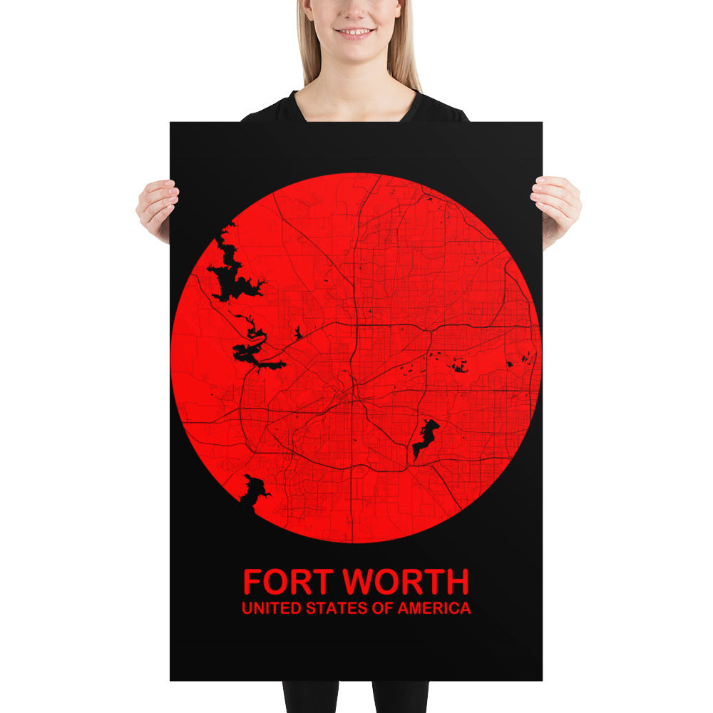 Fort Worth Circular Red Paper Map