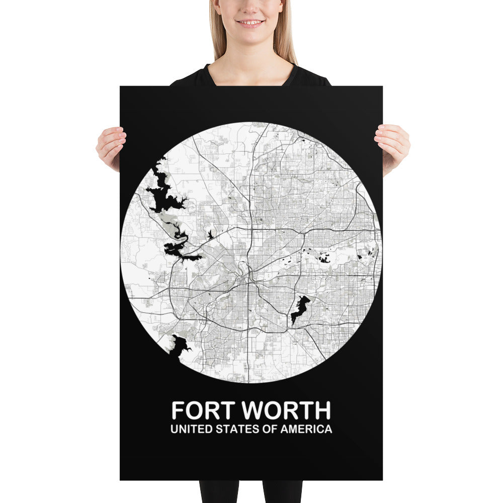 Fort Worth Circular White Paper Map